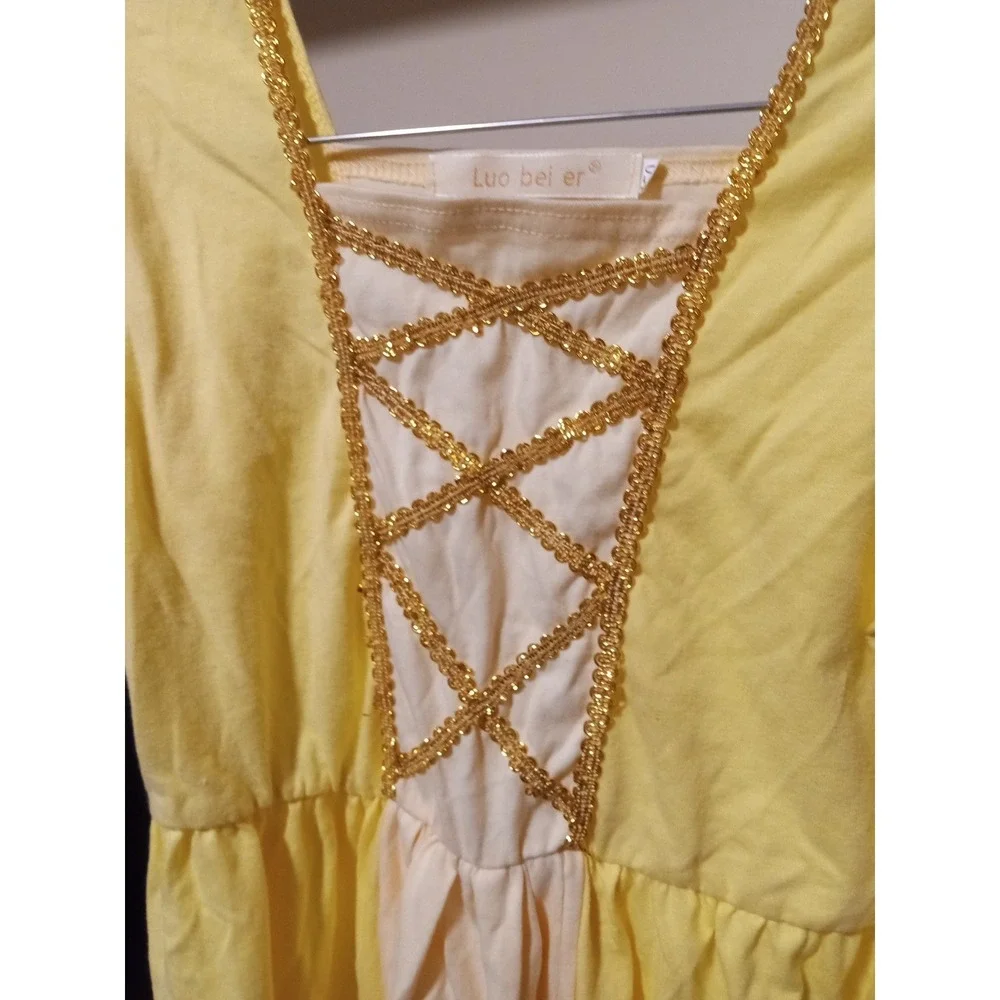 Luo Bei Er Kids Yellow Princess Costume Dress Puff Sleeve Lace Up Size‎ 150